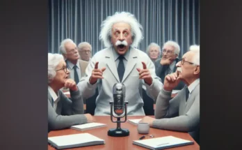 einstein faisant un discours à des seniors